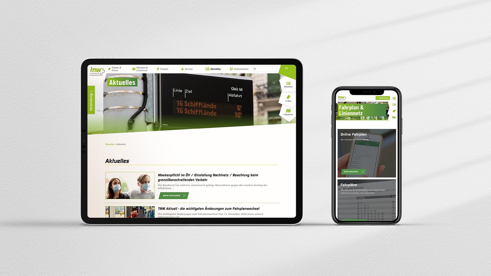 Responsive Darstellung der TNW Website auf Tablet und Smartphone